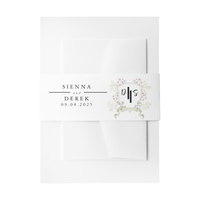 Dusky Wildblume Monogram Wappen Wedding Einladungsbanderole (Vorderseite Beispiel)