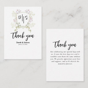 Dusky Wildblume Monogram Wappen Wedding Note Card Mitteilungskarte