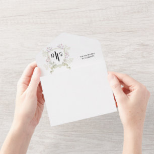 Dusky Wildblumen-Monogramm-Wappen-Hochzeit All In One Einladung