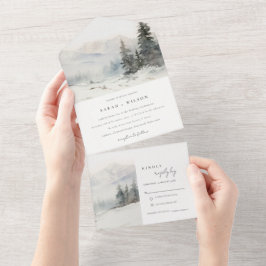 Dusky Winter Snow Mountain Landscape Wedding All In One Einladung