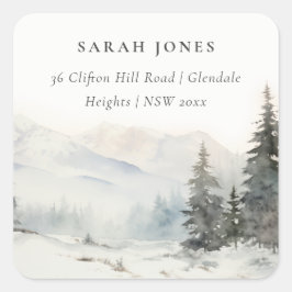 Dusky Winter Snow Mountain Landschaft Adresse Quadratischer Aufkleber