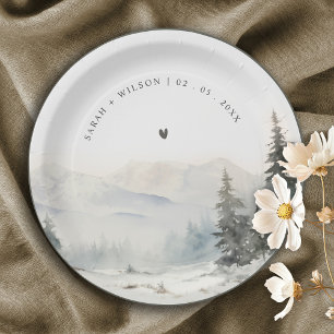 Dusky Winter Snow Mountain Landschaft Hochzeit Pappteller