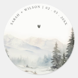Dusky Winter Snow Mountain Landschaft Hochzeit Runder Aufkleber