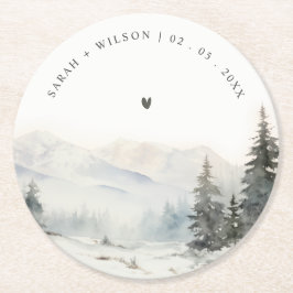 Dusky Winter Snow Mountain Landschaft Hochzeit Runder Pappuntersetzer