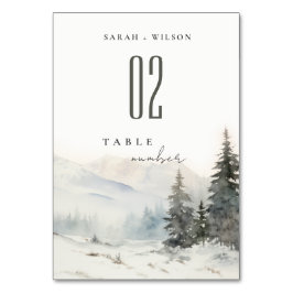 Dusky Winter Snow Mountain Landschaft Hochzeit Tischnummer