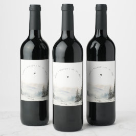 Dusky Winter Snow Mountain Landschaft Hochzeit Weinetikett