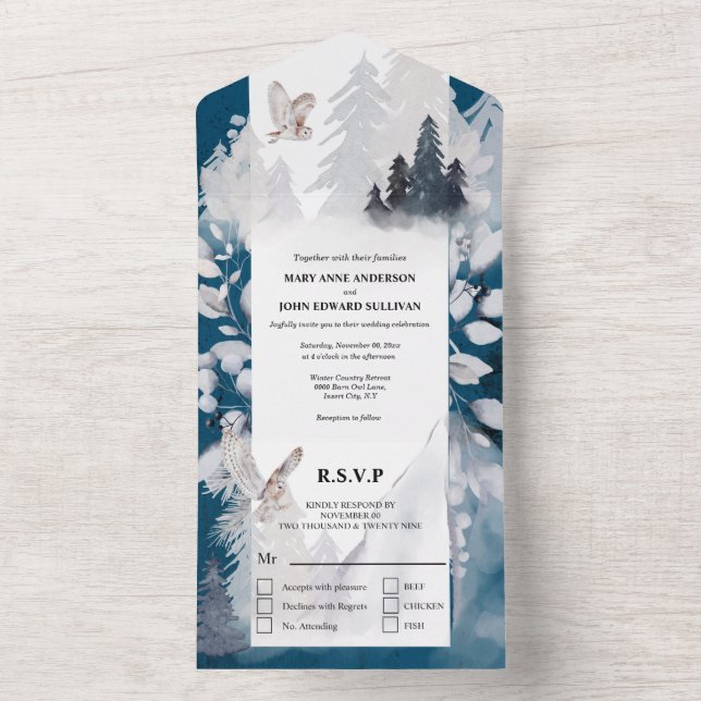 Duskyblau-graue Winterwaldschneeberge All In One Einladung (Innen Boden)