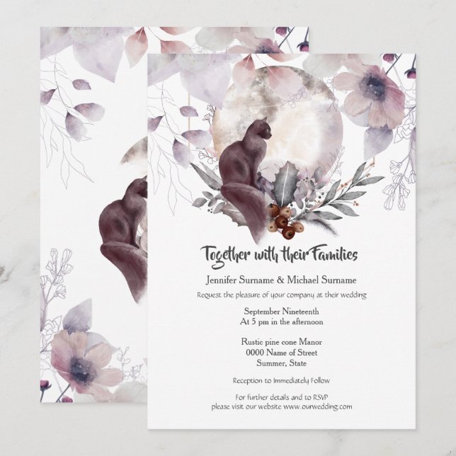 Duskyblau rosa schwarzer Katzenmoor Aquarell  Einladung (Vorne/Hinten)