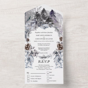 Duskyblauer Wald Aquarelle Hochzeit All In One Einladung