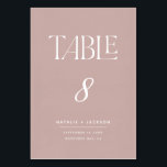 Duskyrosa gestrichene, elegante Skriptschrift Text Tischnummer<br><div class="desc">Duskyrosa bemalt elegante Skripttext Hochzeit Tischnummern. Teil einer modernen,  minimalen,  eleganten Hochzeitskollektion. Erhältlich in verschiedenen Farben.</div>