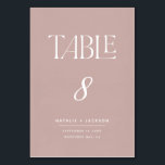 Duskyrosa gestrichene, elegante Skriptschrift Text Tischnummer<br><div class="desc">Duskyrosa bemalt elegante Skripttext Hochzeit Tischnummern. Teil einer modernen,  minimalen,  eleganten Hochzeitskollektion. Erhältlich in verschiedenen Farben.</div>