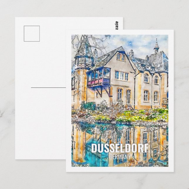Düsseldorf Deutschland Berühmter Platz Watercolor Postkarte (Vorne/Hinten)