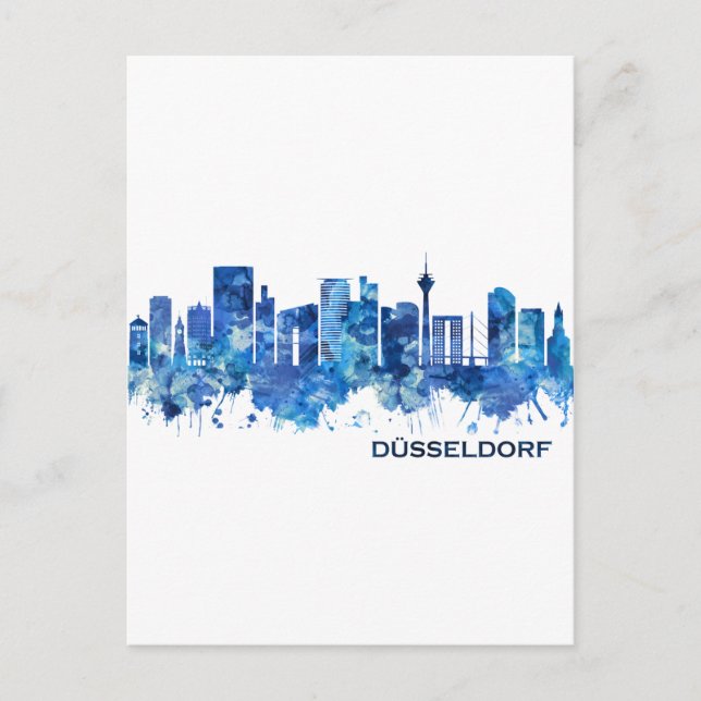 Dusseldorf Germany Skyline Blue Feiertagspostkarte (Vorderseite)