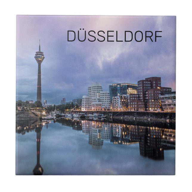 Dusseldorf Skyline Deutschland Holiday Sunset Souv Fliese (Vorderseite)
