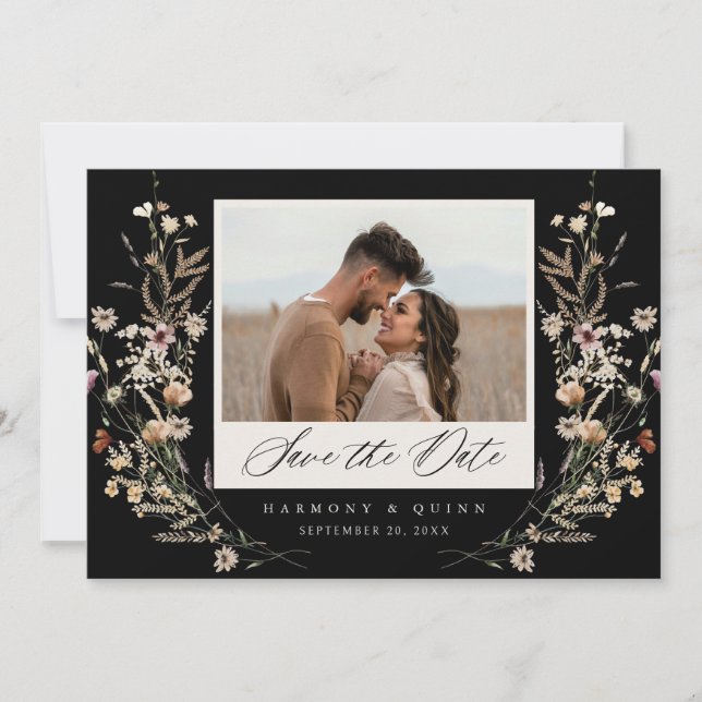 Düster florale Hochzeit - Rettet das Datum Save The Date (Vorderseite)
