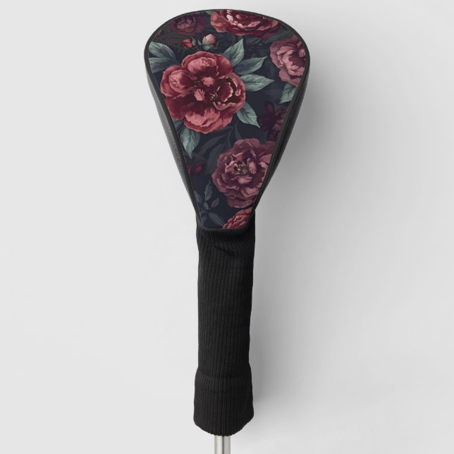 Düster florale Wasserfarbe Dunkelrotes Muster Golf Headcover (Vorderseite)