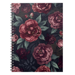 Düster florale Wasserfarbe Dunkelrotes Muster Notizblock