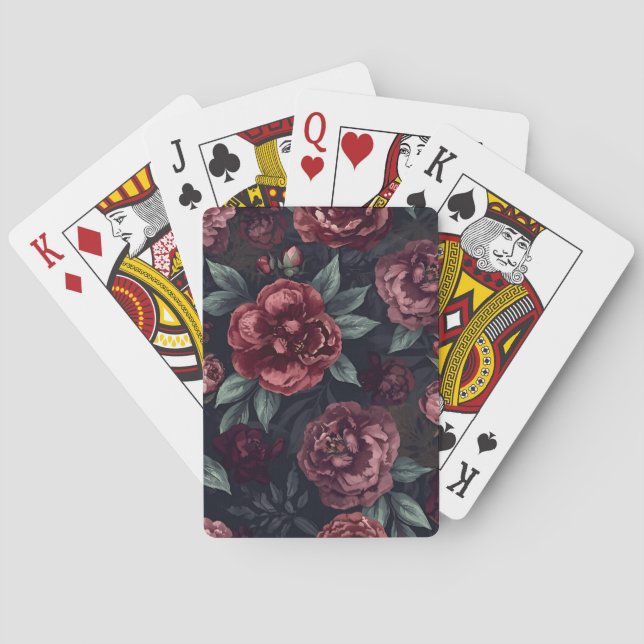 Düster florale Wasserfarbe Dunkelrotes Muster Spielkarten (Rückseite)