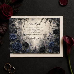 Düster-gotische Blaue Rosen-Hochzeit Dankeskarte