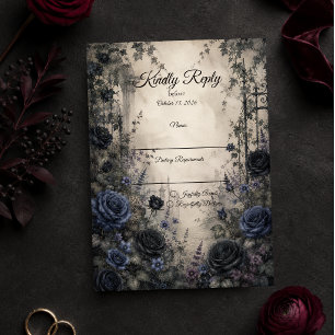 Düster-gotische Blaue Rosen-Hochzeit RSVP Karte