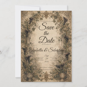 Düster-gotische botanische Hochzeit Save The Date