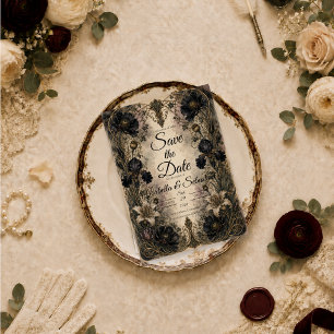 Düster-gotische botanische Hochzeit Save The Date