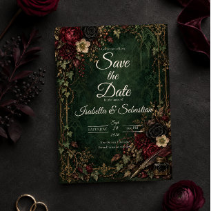 Düster-gotische botanische Hochzeit Save The Date