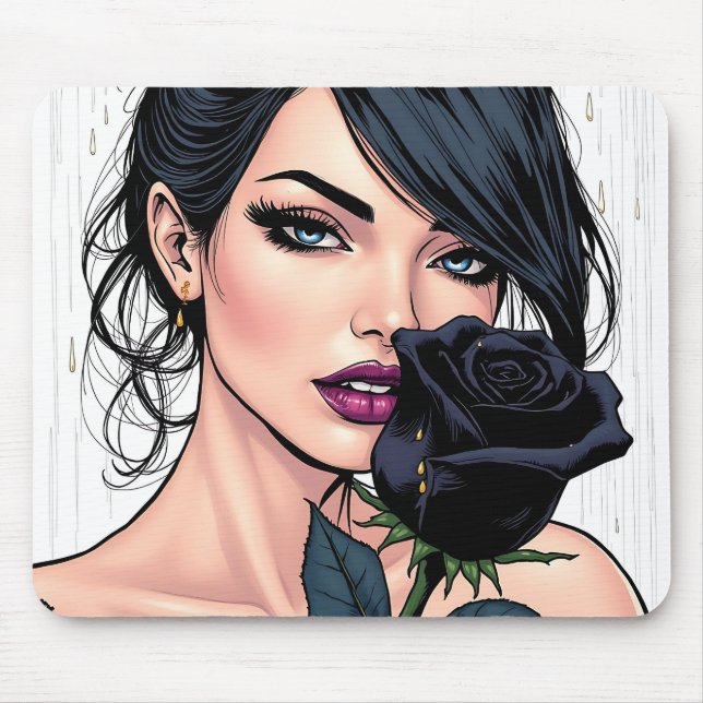 Düster-gotische Frau mit Rose  Dunkle Ästhetik Mousepad (Vorne)