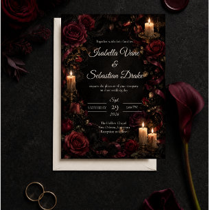 Düster-gotische Kerzenlicht-Rosen-Hochzeit Einladung