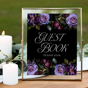 Düster gotisches lila Blumen Hochzeitsgästebuch Sc Poster
