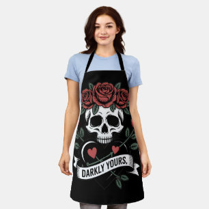Düster Ihr Grafik: Gothic-Schädel mit roten Rosen Schürze
