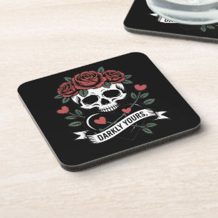 Düster-Ihr Grafik: Gothic-Totenkopf mit roten Rose Getränkeuntersetzer