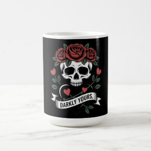 Düster-Ihr Grafik: Gothic-Totenkopf mit roten Rose Kaffeetasse