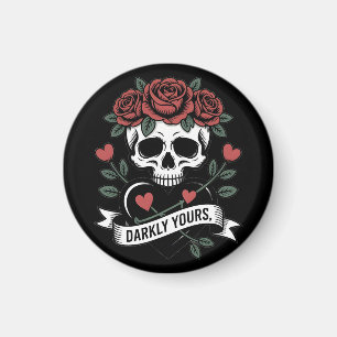 Düster-Ihr Grafik: Gothic-Totenkopf mit roten Rose Magnet