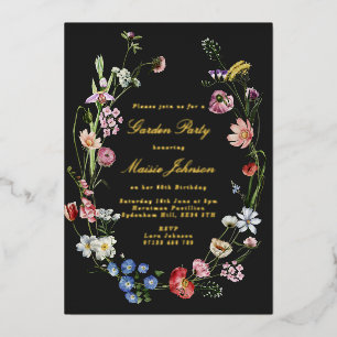 Düster-niederländische Florale Gartenparty-Birthda Folieneinladung