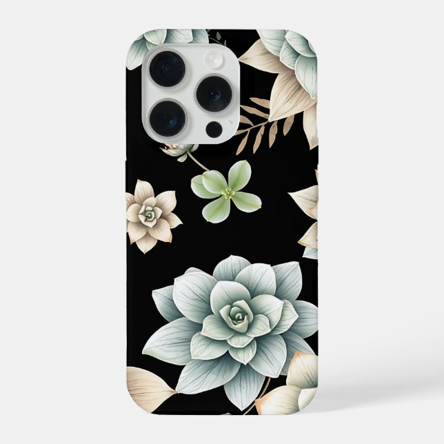 Düster Sukkulente Rosette Schwarz Botanisch Luxus  iPhone 15 Pro Hülle (Rückseite)