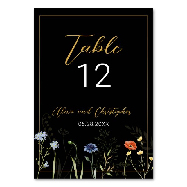 Düster-wilde Blumen Boho-Botanische Hochzeit Tischnummer (Vorderseite)