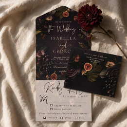 Düstere Burgunder Florale Hochzeit All In One Einladung
