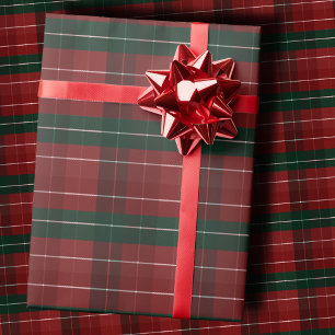 Düstere Burgunder- und Jägergrün-Streifen-Plaid-We Geschenkpapier