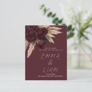 Düstere Burgunderrose Pampasgras Hochzeit Willkomm Postkarte