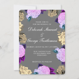 Düstere Dunkelgraue Violette Florale Boho Holzkohl Einladung