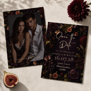 Düstere dunkle Burgunder-Blumen-Botanik Save The Date
