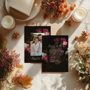 Düstere dunkle florale Hochzeit Schwarz Burgund Ch Dankeskarte