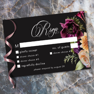 Düstere dunkle florale schwarze Burgunder romantis RSVP Karte