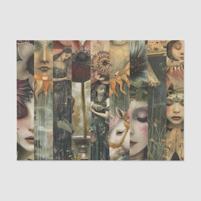 Düstere Fantasy-Garten Collage Decoupage Seidenpapier (Vorderseite)