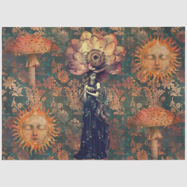 Düstere Fantasy-Garten Collage Decoupage Seidenpapier (Vorderseite)