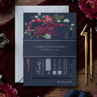 Düstere Florale Blaugrüne Elegante Hochzeit Einladungsbanderole