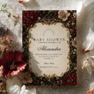 Düstere Florale Dark Academia Baby Shower Einladung