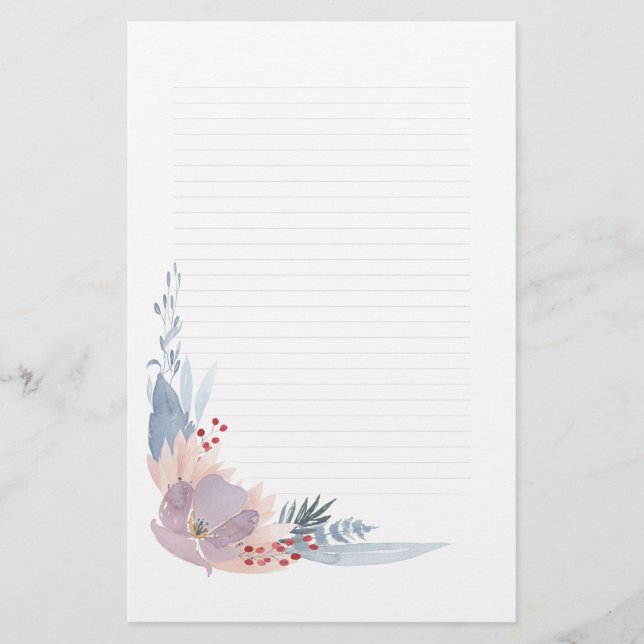 Düstere rosa Wasserfarbe-Blumenanmerkungs-Papier Briefpapier (Vorderseite)
