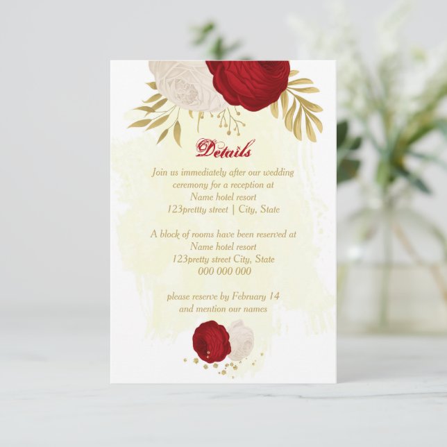 düstere Rot-Weiß-Blume botanische Hochzeit Begleitkarte (Stehend Vorderseite)